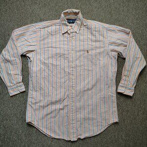 VINTAGE POLO RALPH LAUREN Shirt Men 15.5 Orange Yarmouth Oxford Striped Cotton